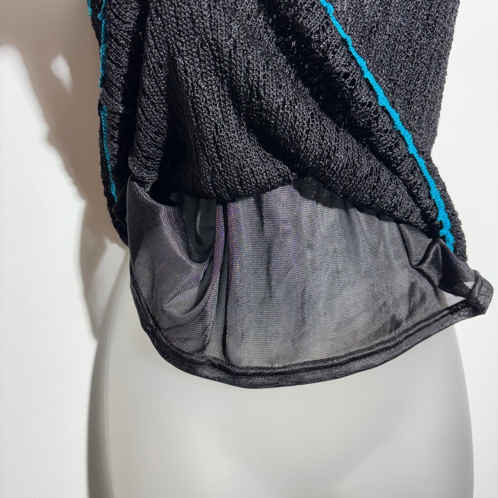 Whimsigoth Black Cyan Blue Trim Crochet Tank‎ Top XL Scoop Festival Boho Indie - Picture 5 of 11